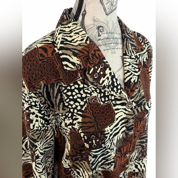 Michele Leslie California VINTAGE 90s Safari Patchwork Button-Down Blouse Size M - Picture 2 of 10